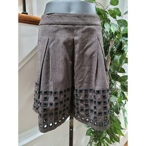 BCBGMAXAZRIA Women's Brown & Black Polyester Pleated Short Striped Skirt Size 0